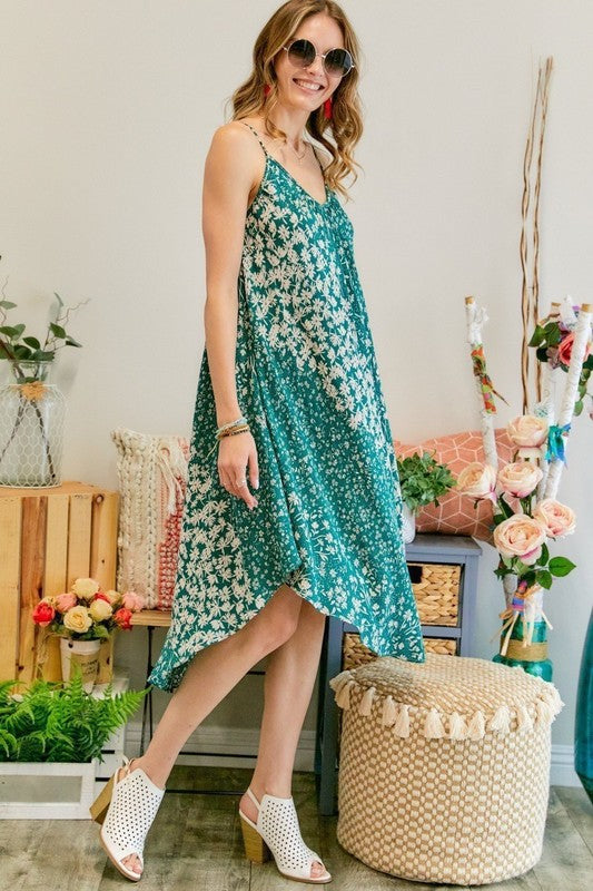 Beachy Floral V-Neck Midi Dress