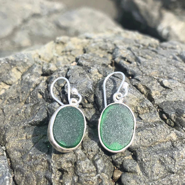 Oval Aqua Sea Glass Earrings by Jen Stones