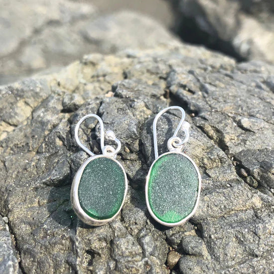Oval Aqua Sea Glass Earrings by Jen Stones