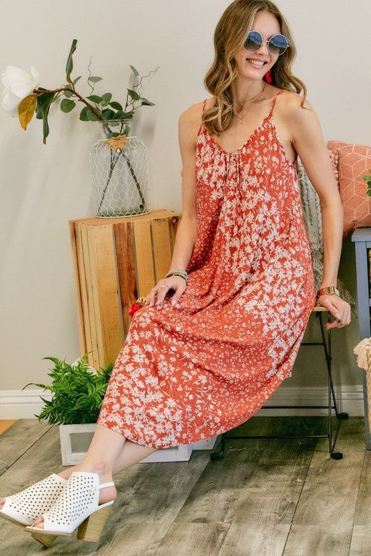 Beachy Floral V-Neck Midi Dress