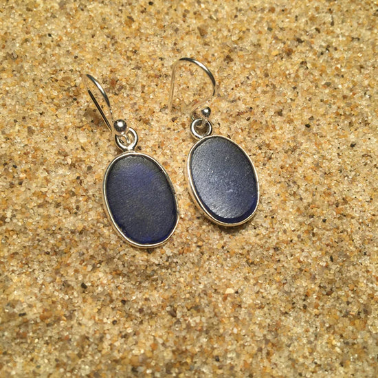 Oval Green Sea Glass Earrings by Jen Stones