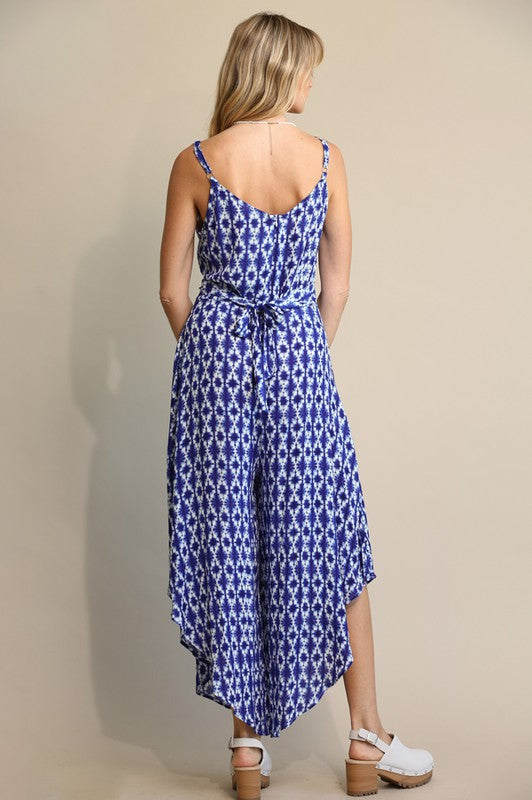 Royal Blue Tie Dye and Asymmetrical Hem Jumpsuit