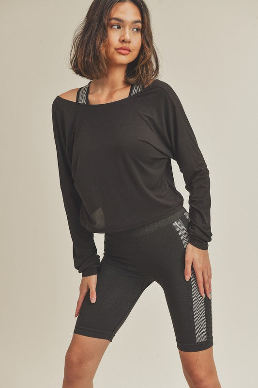 Fun Black Long Sleeve Twist Back Crop Top