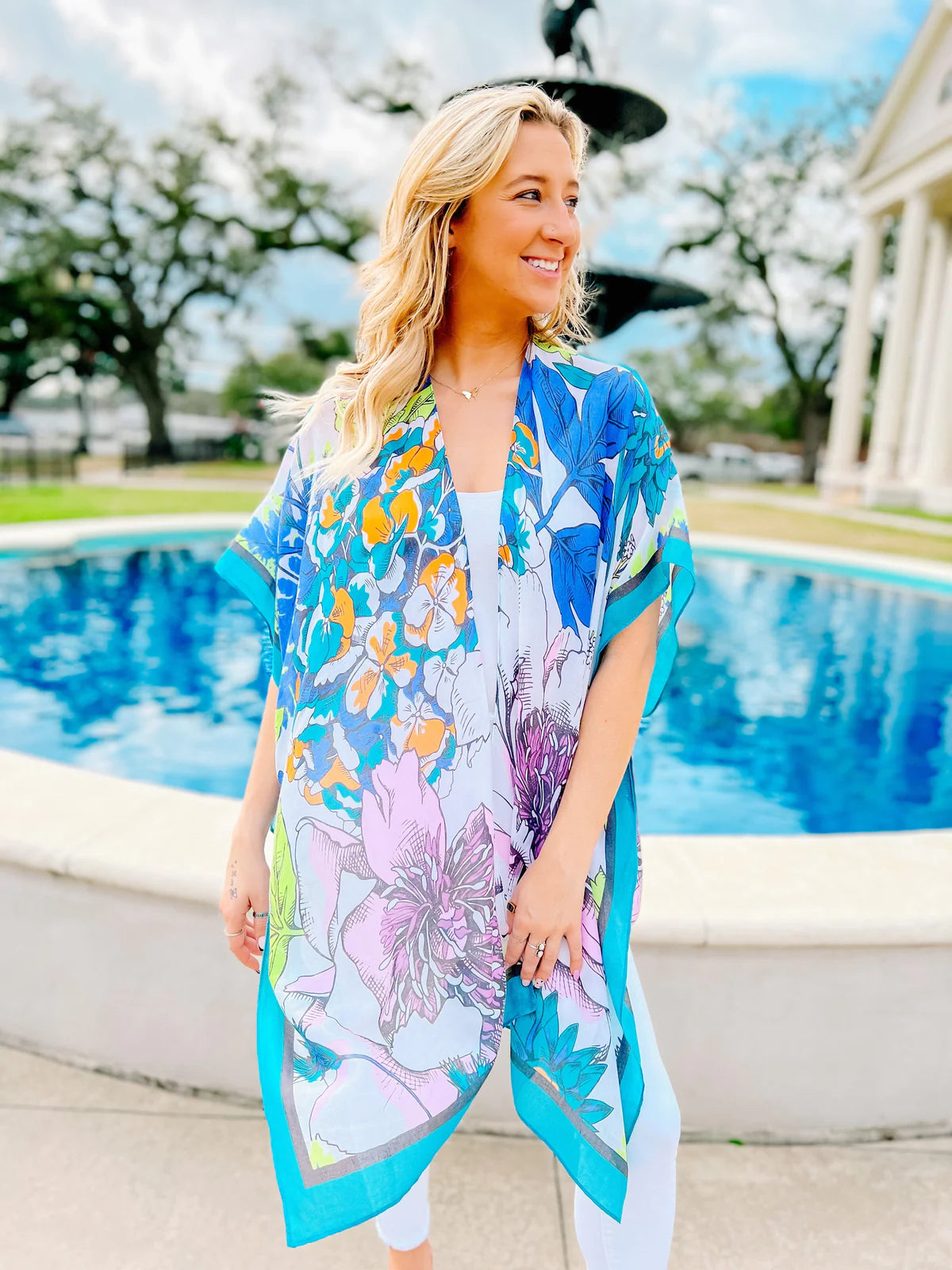 Malone Turquoise Printed Kimono