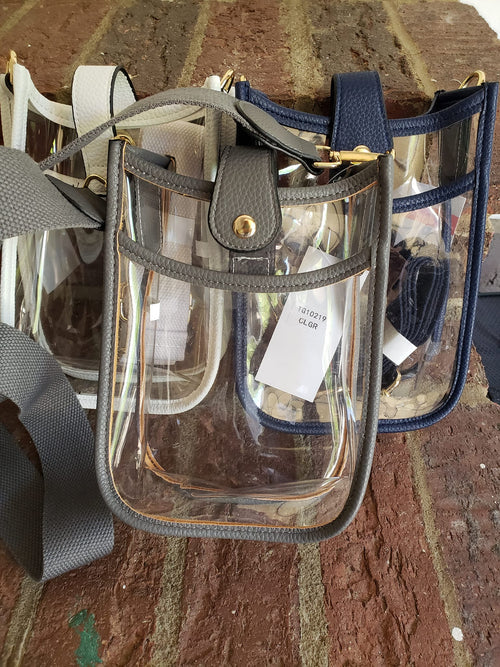 Game Day Cute Clear Crossbody Handbags - Purple, Blue, White, or Tan