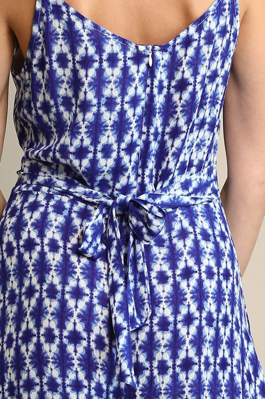 Royal Blue Tie Dye and Asymmetrical Hem Jumpsuit