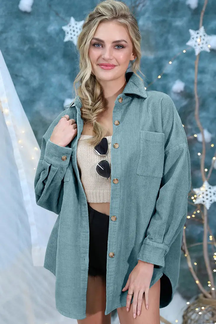 NINEXIS - Fun Loose Fit Corduroy Shirt Jacket