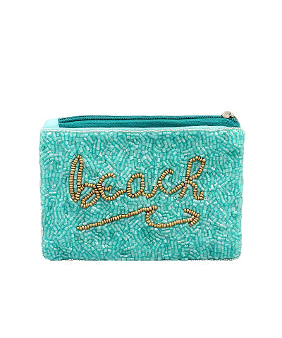Coin Purse - Blue "BEACH" Beaded