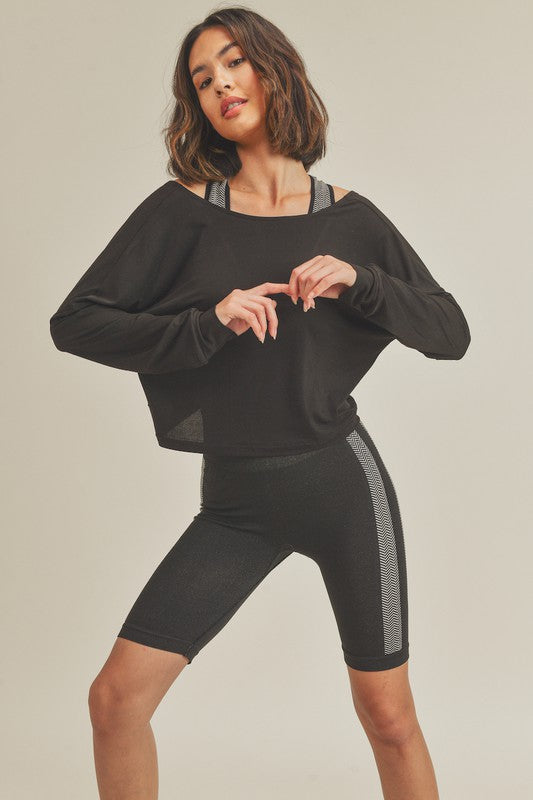 Fun Black Long Sleeve Twist Back Crop Top