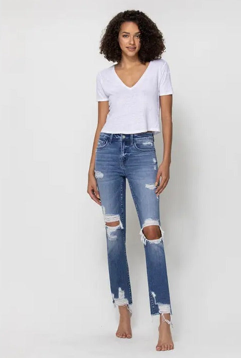 Flying Monkey Jeans - Distressed Mid-Rise Ankle Straight